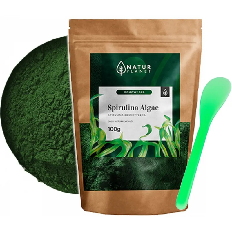 Spirulina w proszku kosmetyczna algi morskie + szpatułka Natur Planet Zestaw 100g