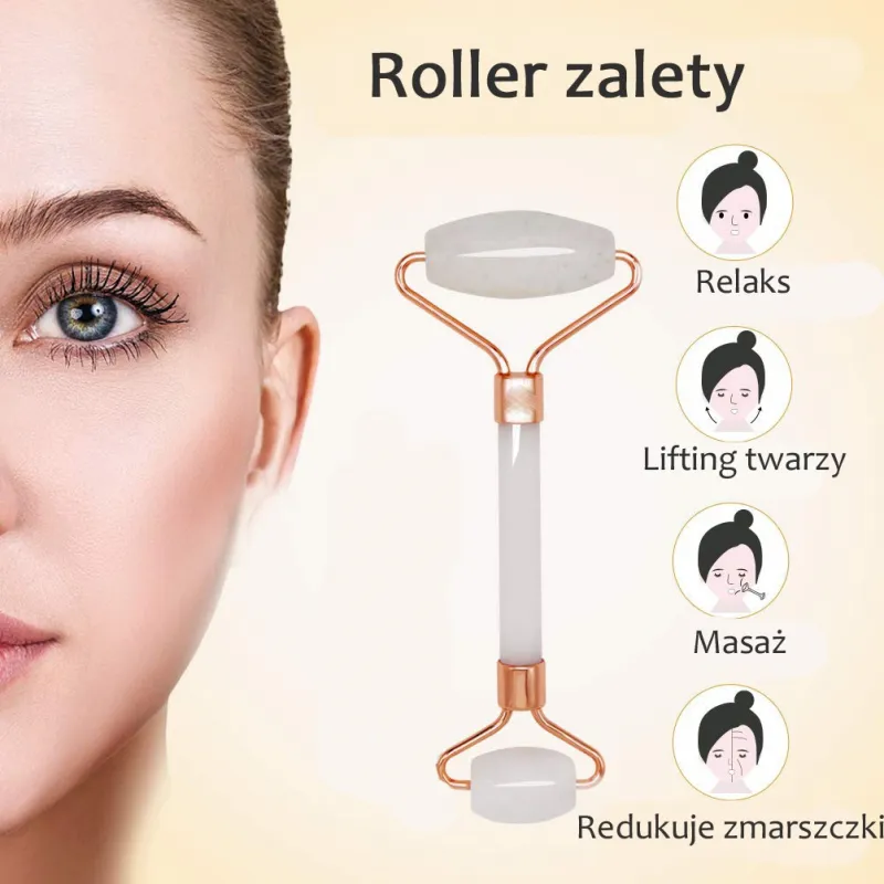 Masażer roller jadeitowy do twarzy biały
