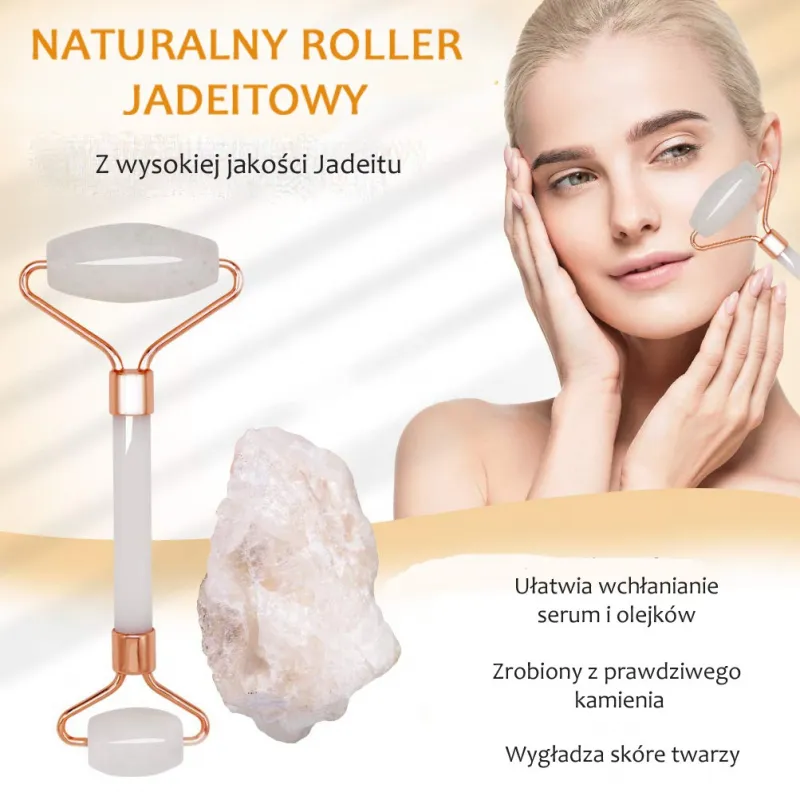 Masażer roller jadeitowy do twarzy biały