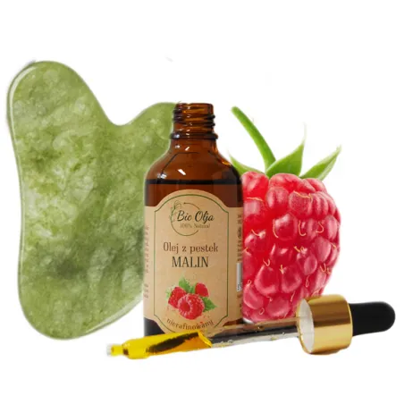 Bio Olja olejek z pestek Malin + kamień Gua Sha ZESTAW