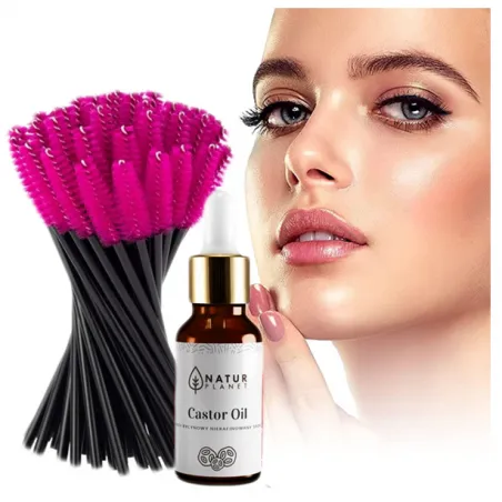 Olejek rycynowy na brwi i rzęsy Natur Planet  30ml + szczoteczki 50sztuk - ZESTAW