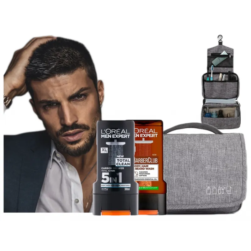 Kosmetyczka męska podróżna rozkładan + żele Loreal 2sztuki
