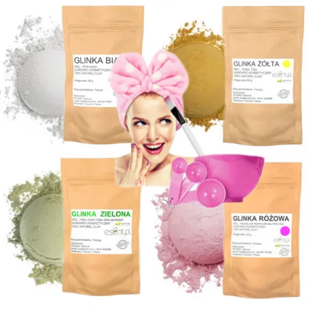 Glinka do twarzy w proszku Biała Żółta Zielona Różowa 4*100g