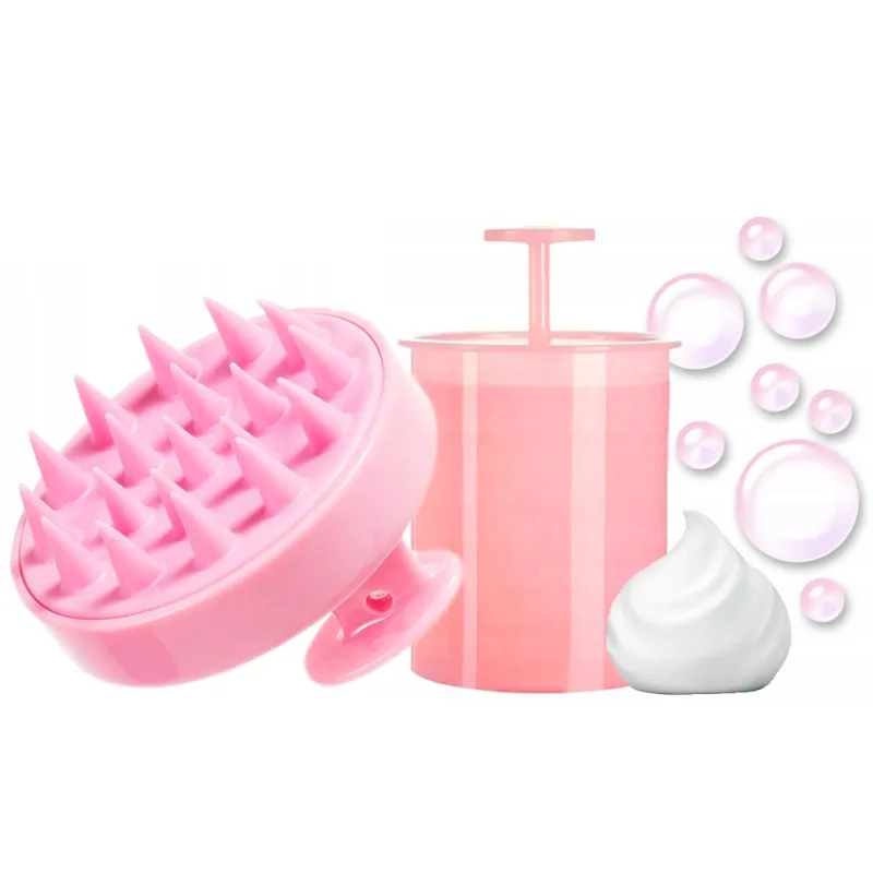 Szczotka do mycia głowy masażer peeling skóry głowy + Spieniacz do szamponu wcierki serum ZESTAW