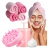 Ręcznik Turban do włosów z mikrofibry + Szczotka do mycia masażu głowy + Spieniacz do szamponu ZESTAW Laroxy