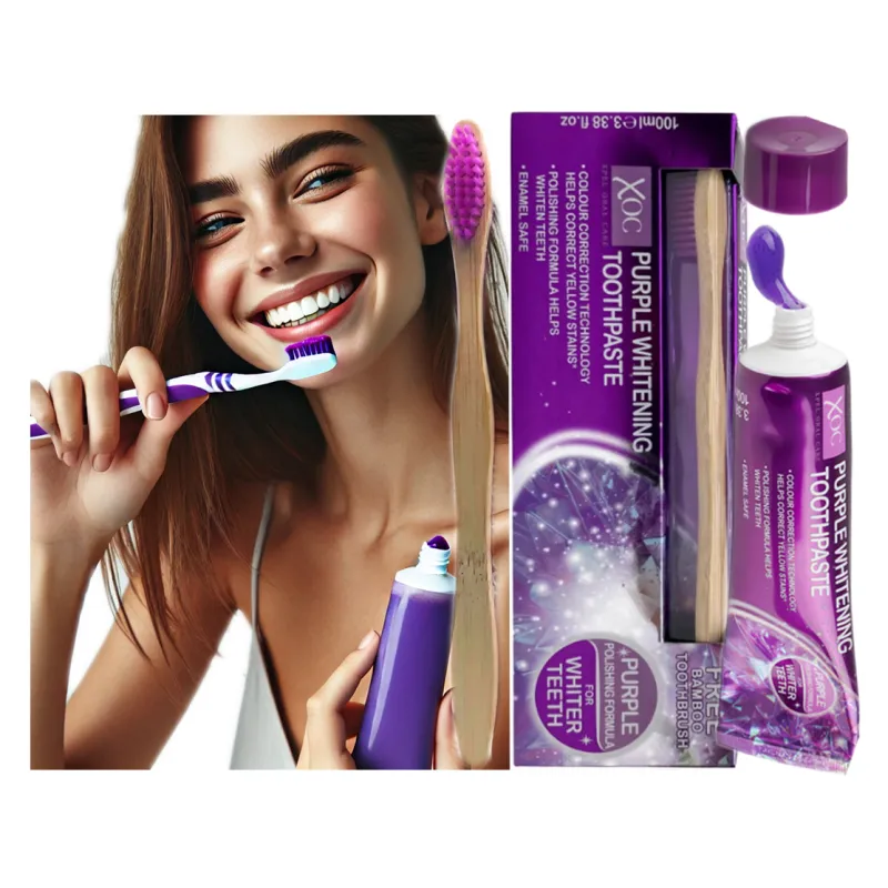 Purple Whitening Toothpaste + Bamboo Toothbrush ❤️ Laroxy