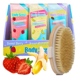Peeling na Cellulit Antycellulitowy na rozstępy do masażu wrastające włoski zestaw 3*200ml + szczotka do masażu na sucho