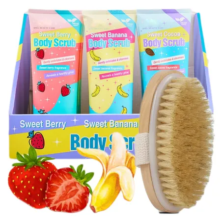 Peeling na Cellulit Antycellulitowy na rozstępy do masażu wrastające włoski zestaw 3*200ml + szczotka do masażu na sucho