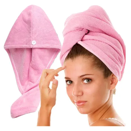 Ręcznik Turban do suszenia włosów z mikrofibry gruby szybkoschnący z guzikiem LAROXY