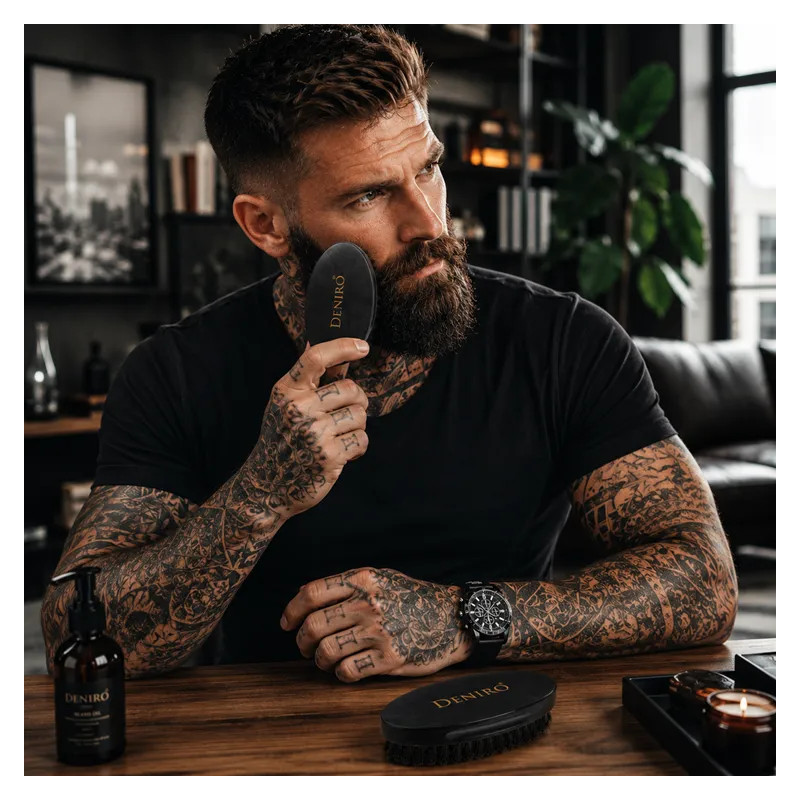 KARTACZ Wild Boar Beard Brush for Beard Growth 🖤 Deniro